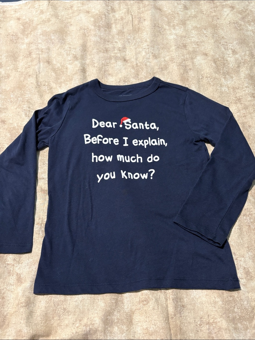 The Children's Place Navy Long-Sleeve Holiday Tee with White Text and Red Accent